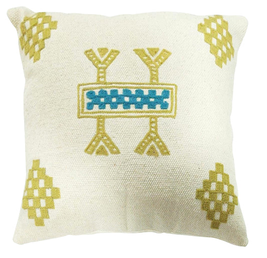 Cream kilim cushion mustard/blue Embroidery