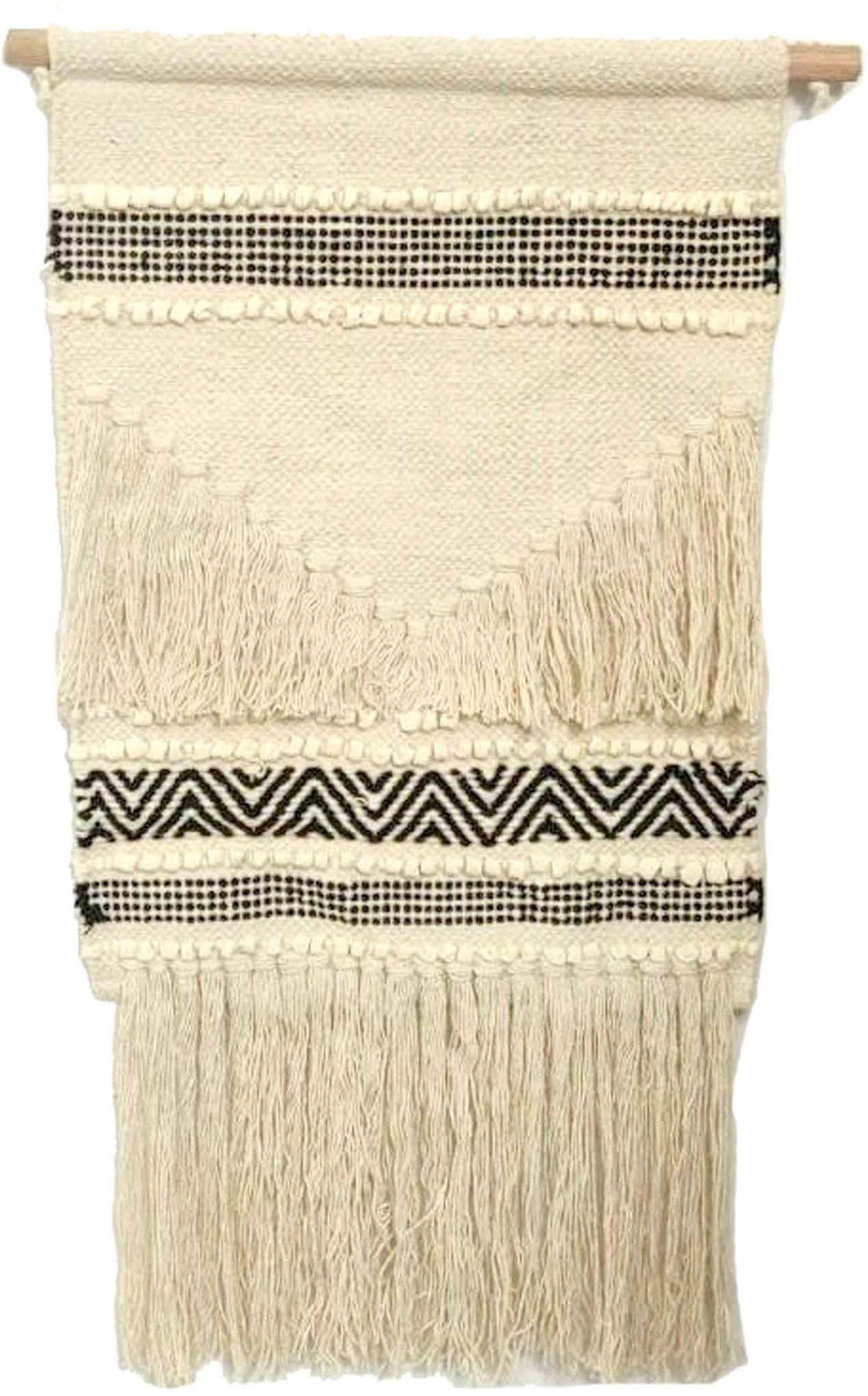 Grey woven wall hanging with tassels 35 cm wide x 70 cm