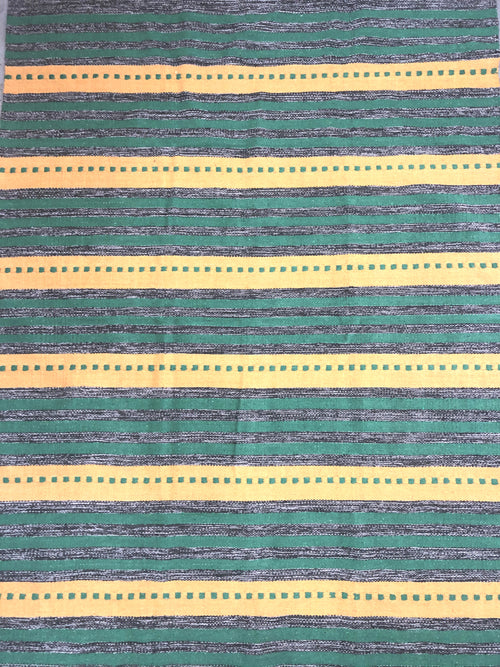 Green/yellow cotton kilim rug