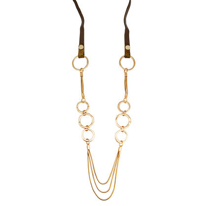 Matt Gold Necklace on Leather