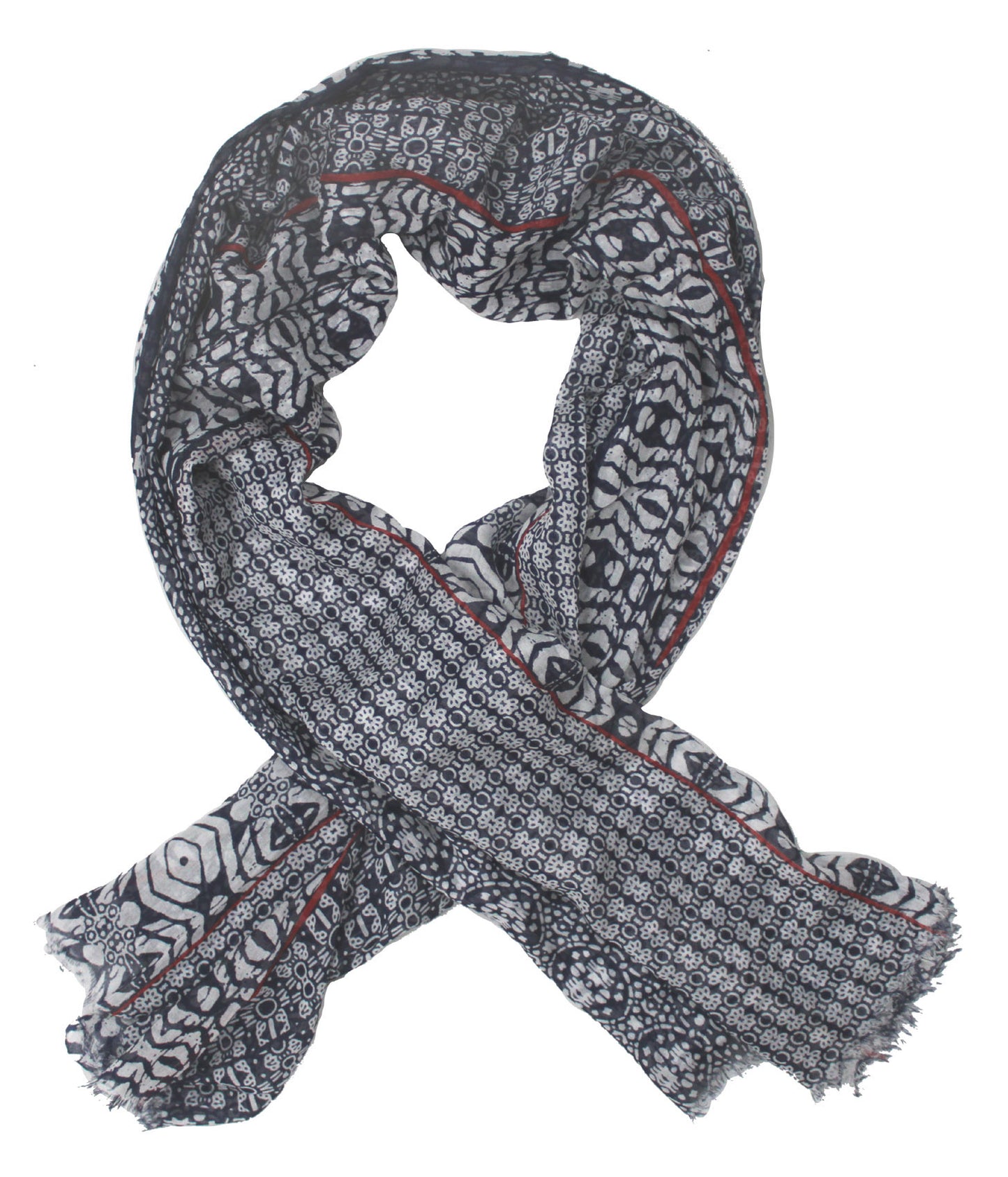 Crisp navy/red piping soft cotton scarf