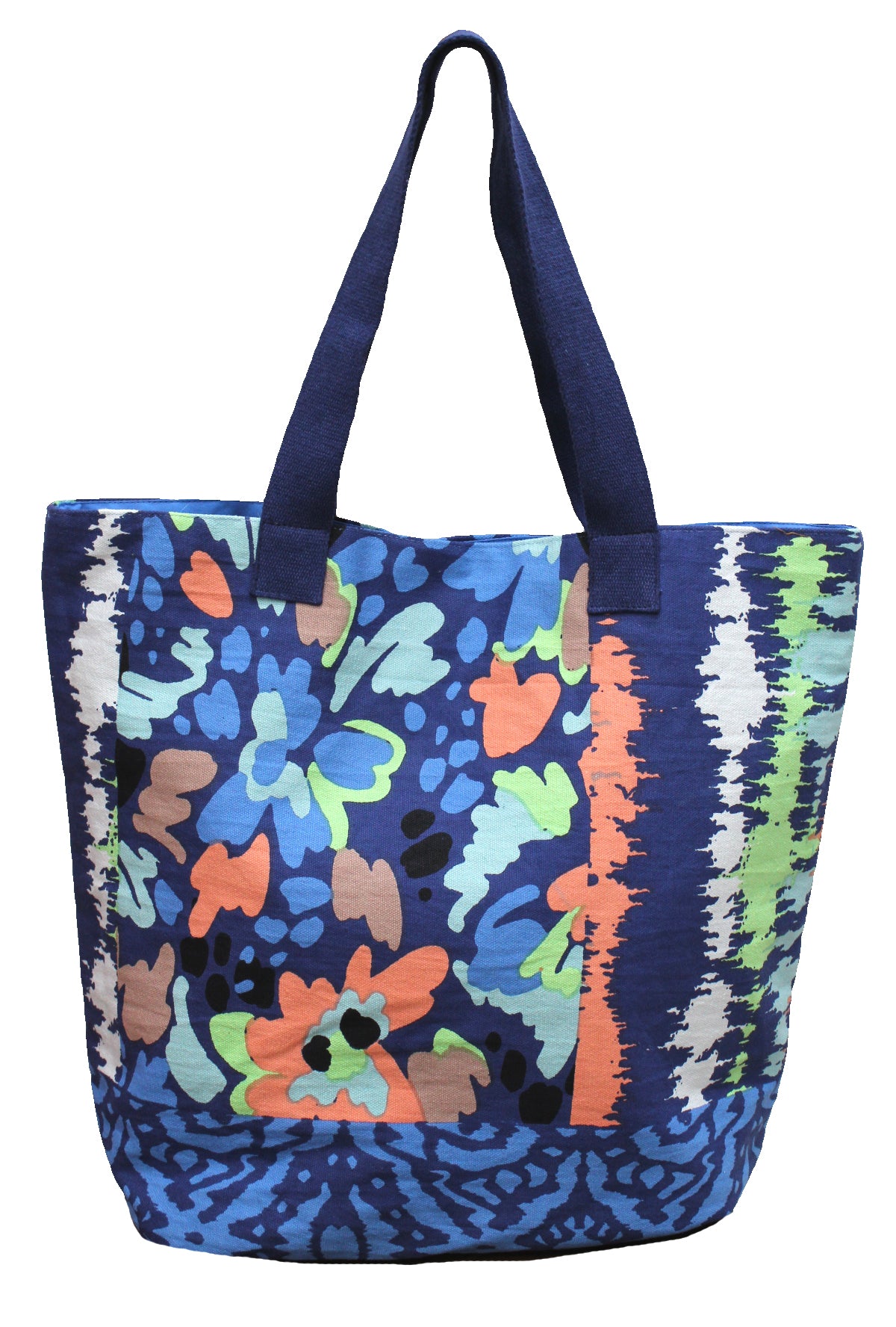 Blue Bag with Floral and Stripe Design