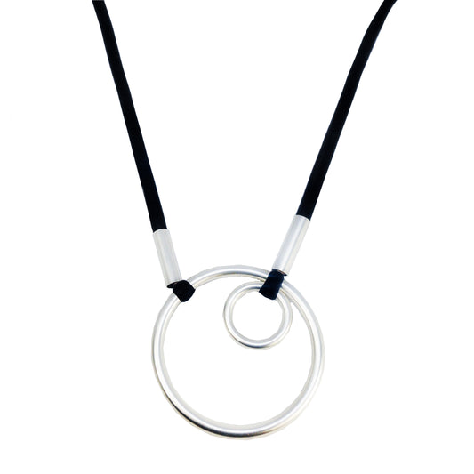 Bohemia Modern Matte Silver Pendant Necklace on Grey Leather