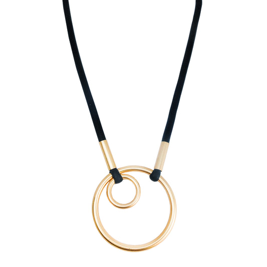 Bohemia Modern Matte Gold Pendant Necklace on Grey Leather