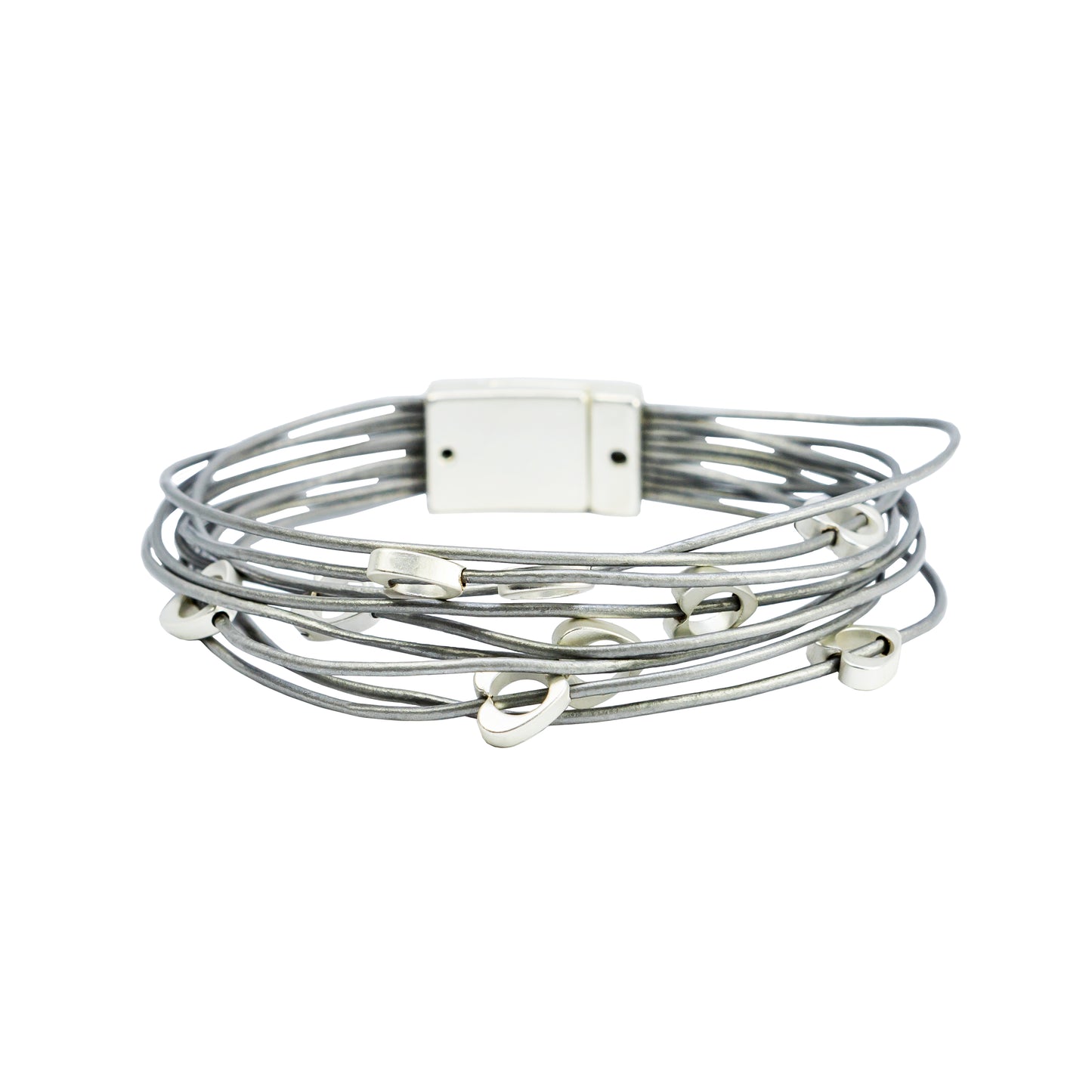 Bohemia Dark Grey Leather Bracelet with Gold Charms