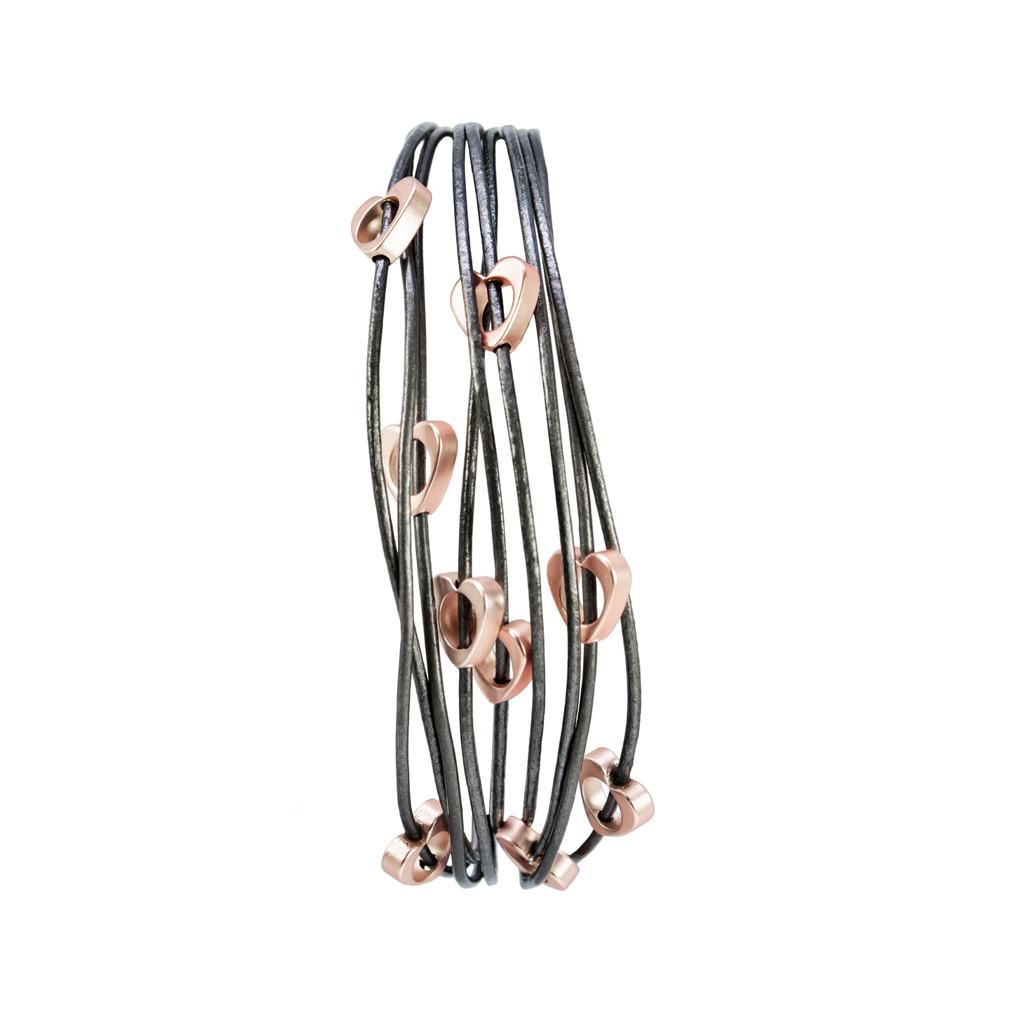 Bohemia Dark Grey Leather Bracelet with Gold Charms