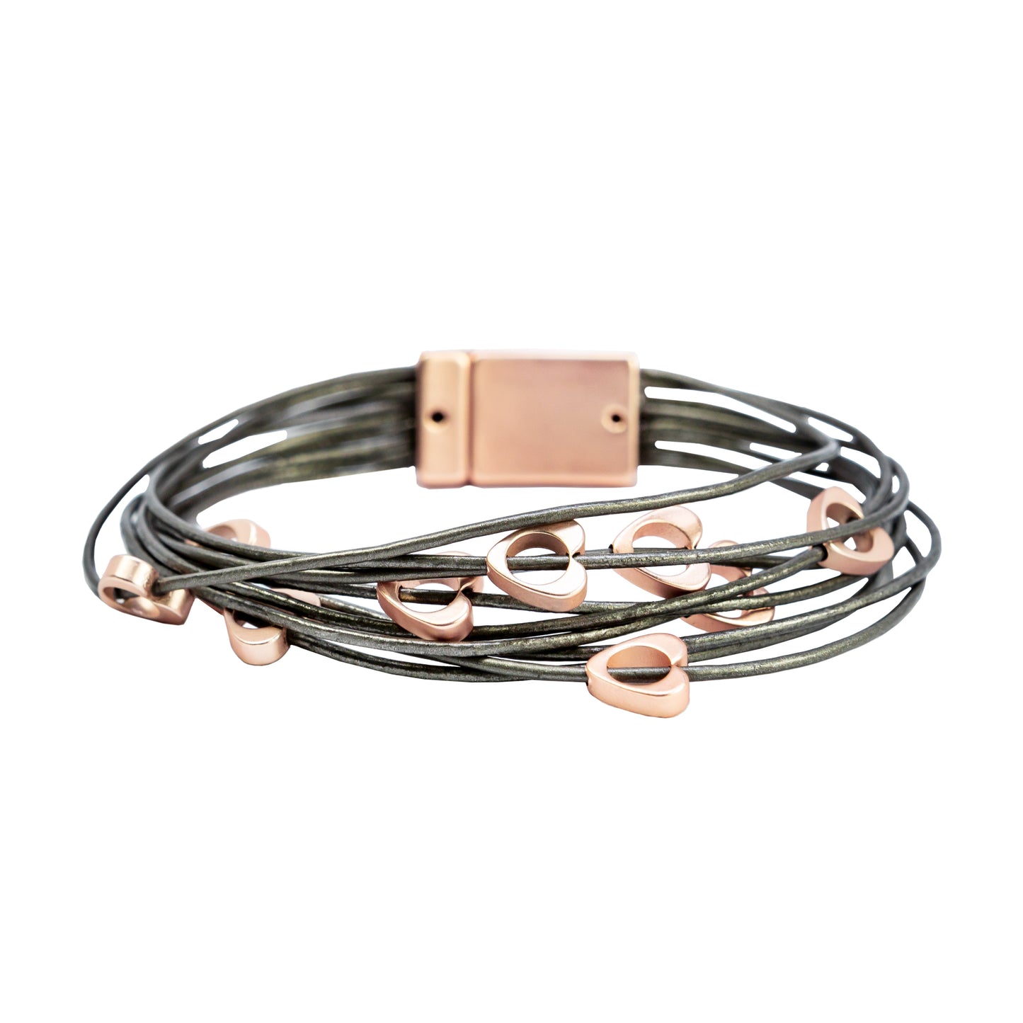 Bohemia Dark Grey Leather Bracelet with Gold Charms