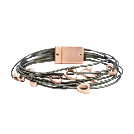 Bohemia Dark Grey Leather Bracelet with Gold Charms