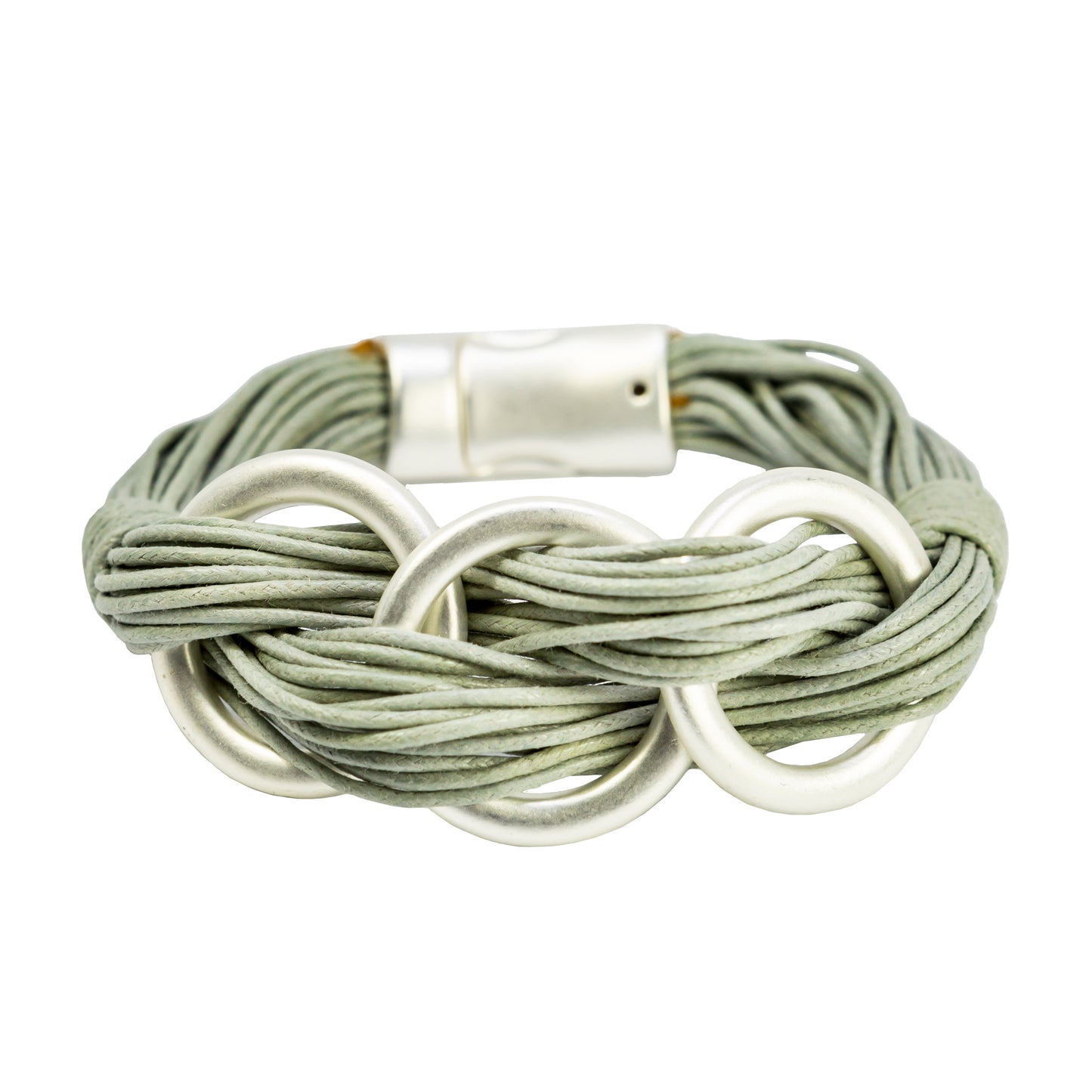 Bohemia Grey Leather Bracelet with Matte Silver Circles