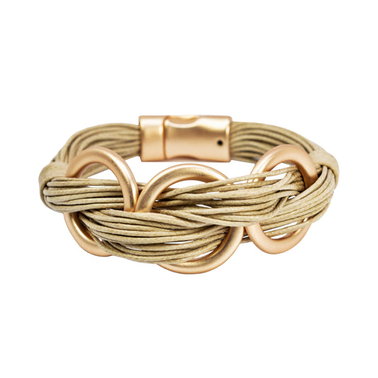 Bohemia Grey Leather Bracelet with Matte Silver Circles