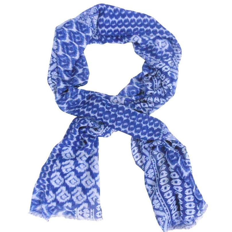 Viscose Blue Patterned Scarf