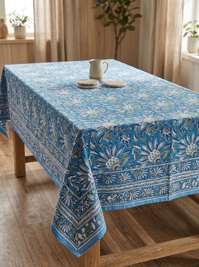 Royal Azure Block Printed Tablecloth