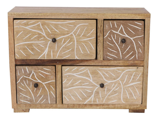 Carved leaf design drawer chest
