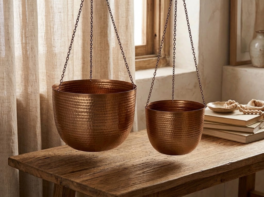 Kansa Hammered Brass  Hanging Planter Set
