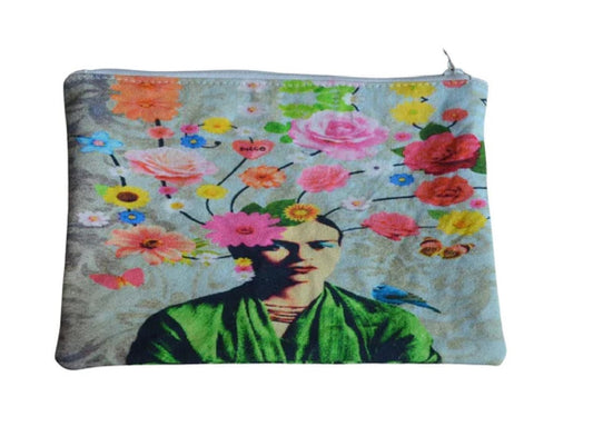 Cotton Cosmetic Pouch with Floral Frida Design