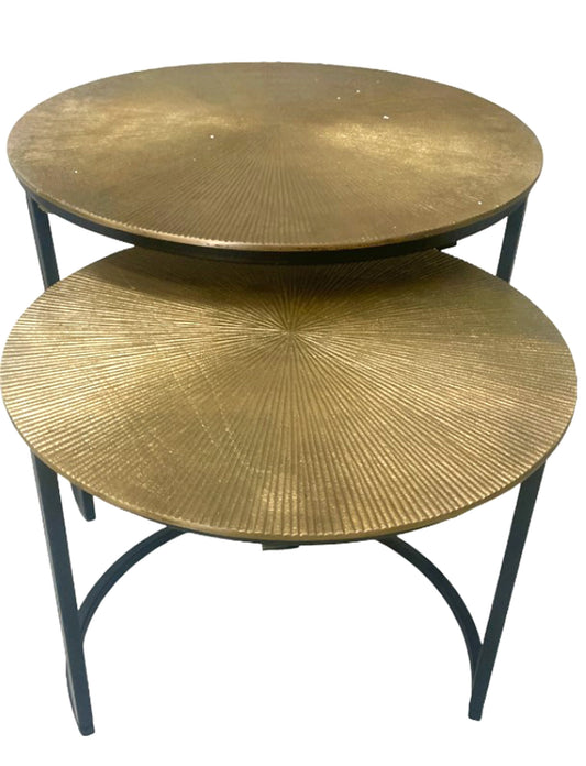 Set of 2 Short Antique Brass Tables with Iron Legs