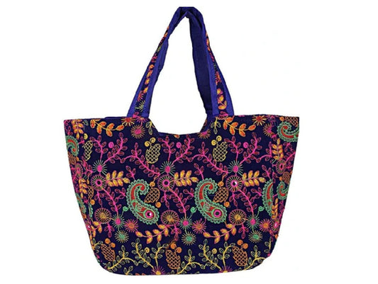 Embroidered Blue Silk Bag