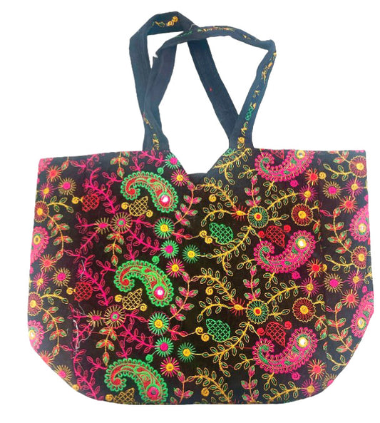 Embroidered black silk bag