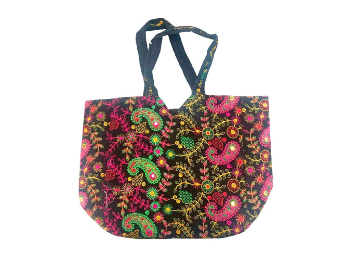 Embroidered black silk bag