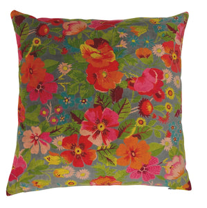 Grey floral velvet cushion cover with insert