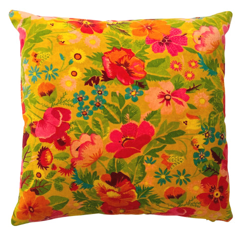 Mustard floral velvet cushion cover with insert