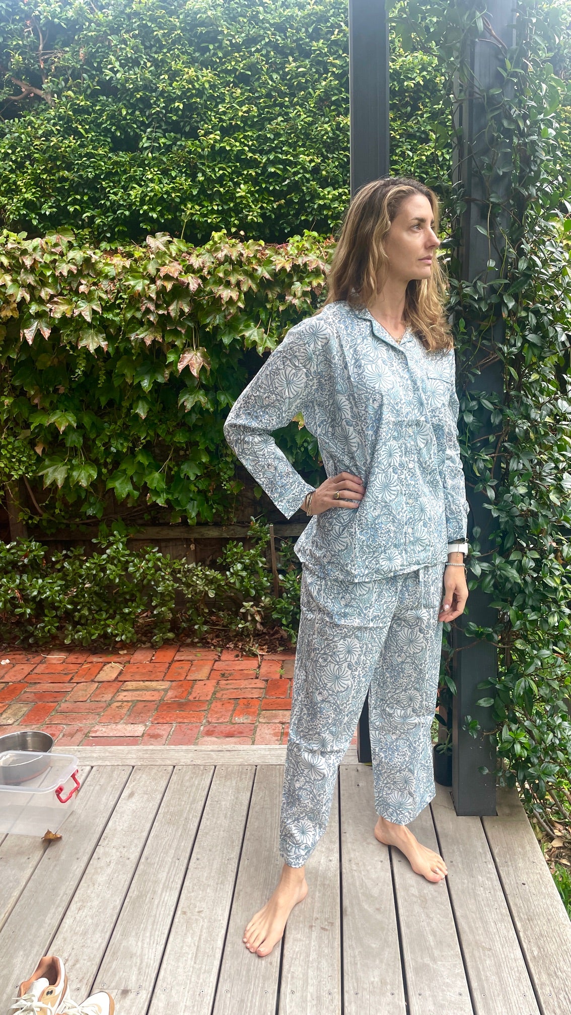 Quality Cotton Pyjamas in  Blue & White Printed Pattern