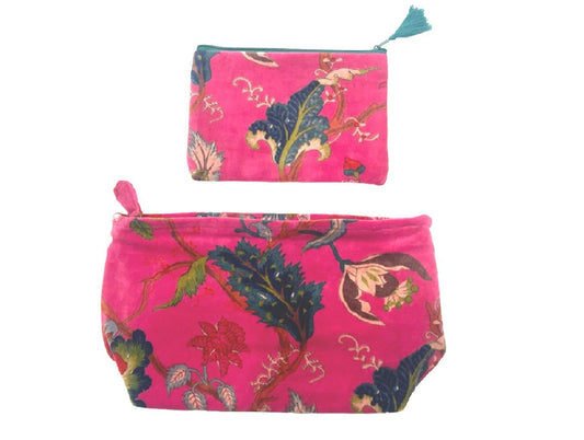 Set of 2 Hot Pink & Floral Velvet Purses