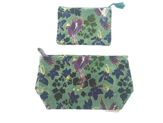 Set of 2 Sage & Bird Velvet Purses