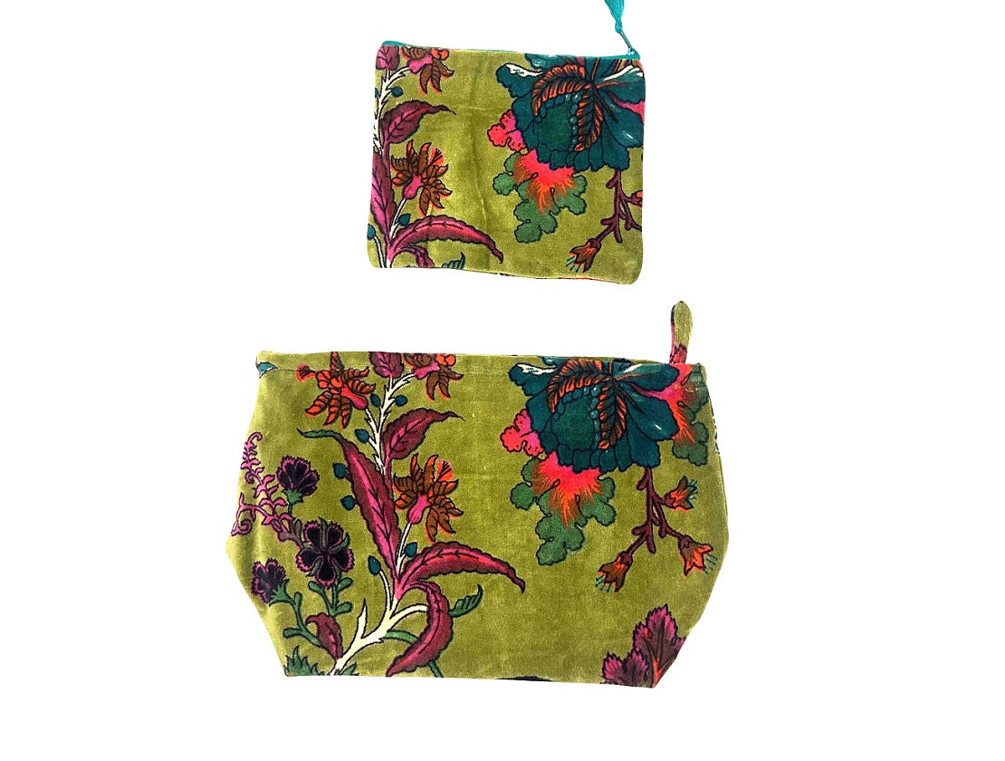 Set of 2 Olive Velvet Pouches
