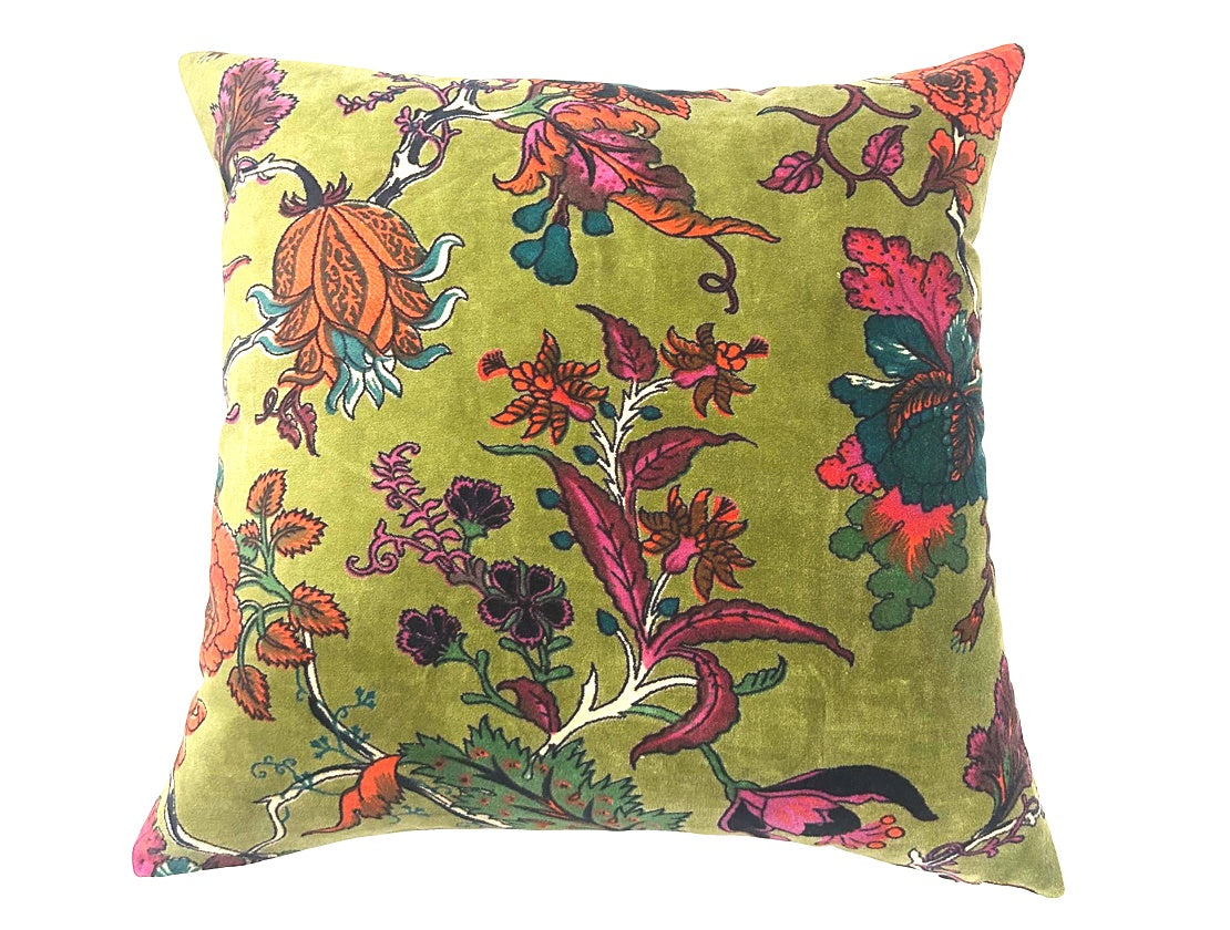 Luxurious Olive Floral Velvet Cushion