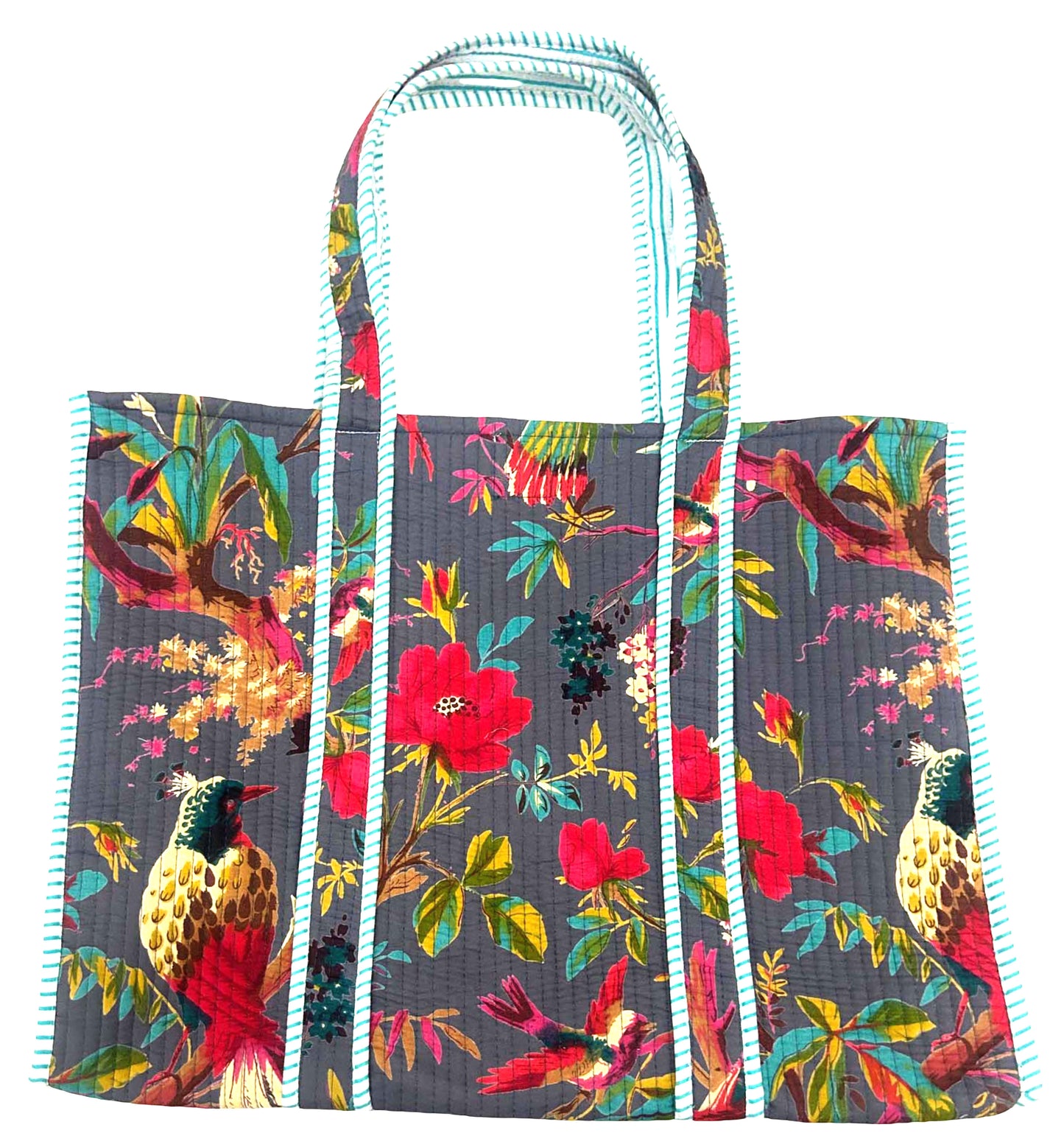 Quilted Cotton Pewter Rainforest Tote Bag
