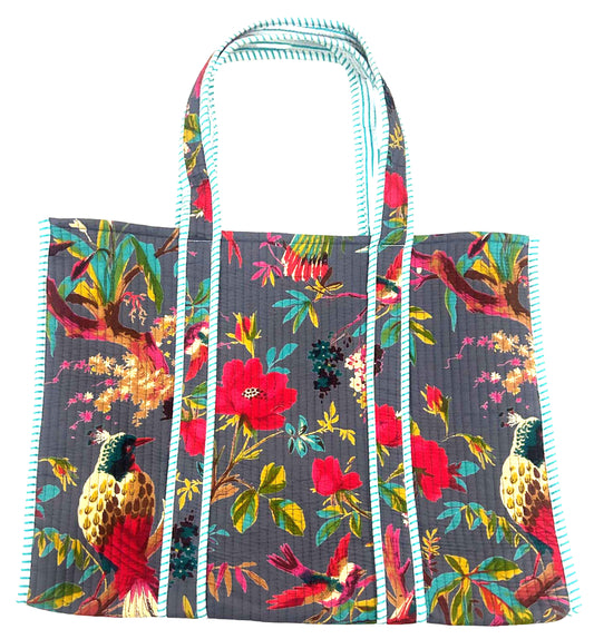 Quilted Cotton Pewter Rainforest Tote Bag