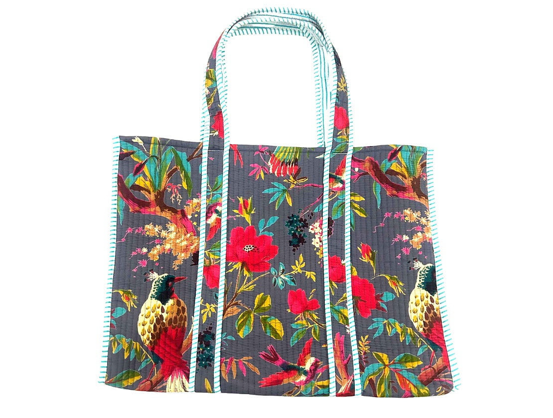 Quilted Cotton Pewter Rainforest Tote Bag