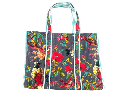 Quilted Cotton Pewter Rainforest Tote Bag