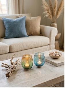 Artisanal Crackle Glass Votive Holders (Set of 2)