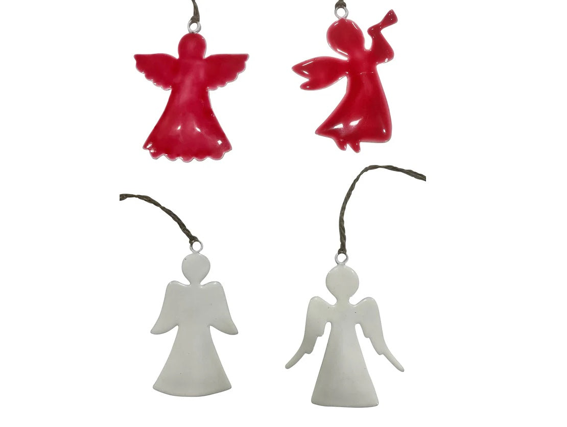 Set of 4 Red & White Angel & Horn Hangings