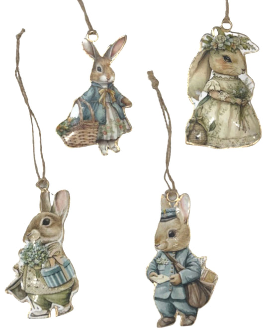 Set of 4 Hanging Clothed Rabbits