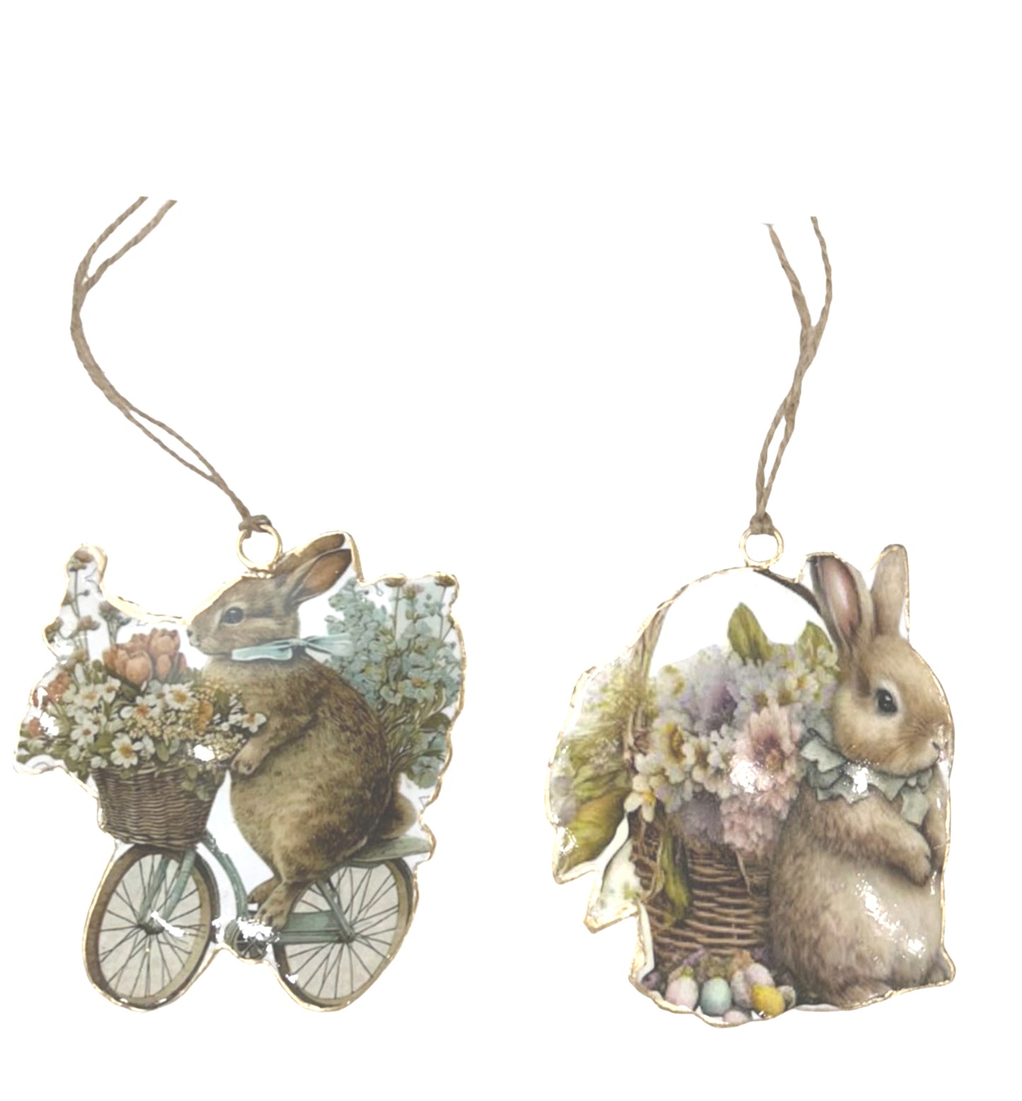 Set of 2 Rabbits with Bouquets