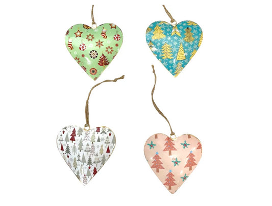 Set of 4 Hanging Hearts with Christmas Tree Design