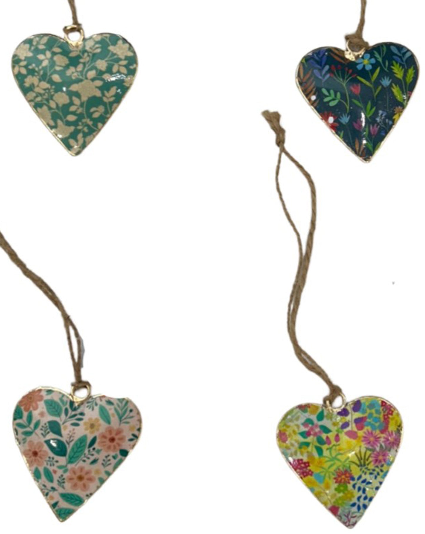 Set of 4 Floral Hearts on Jute Cord