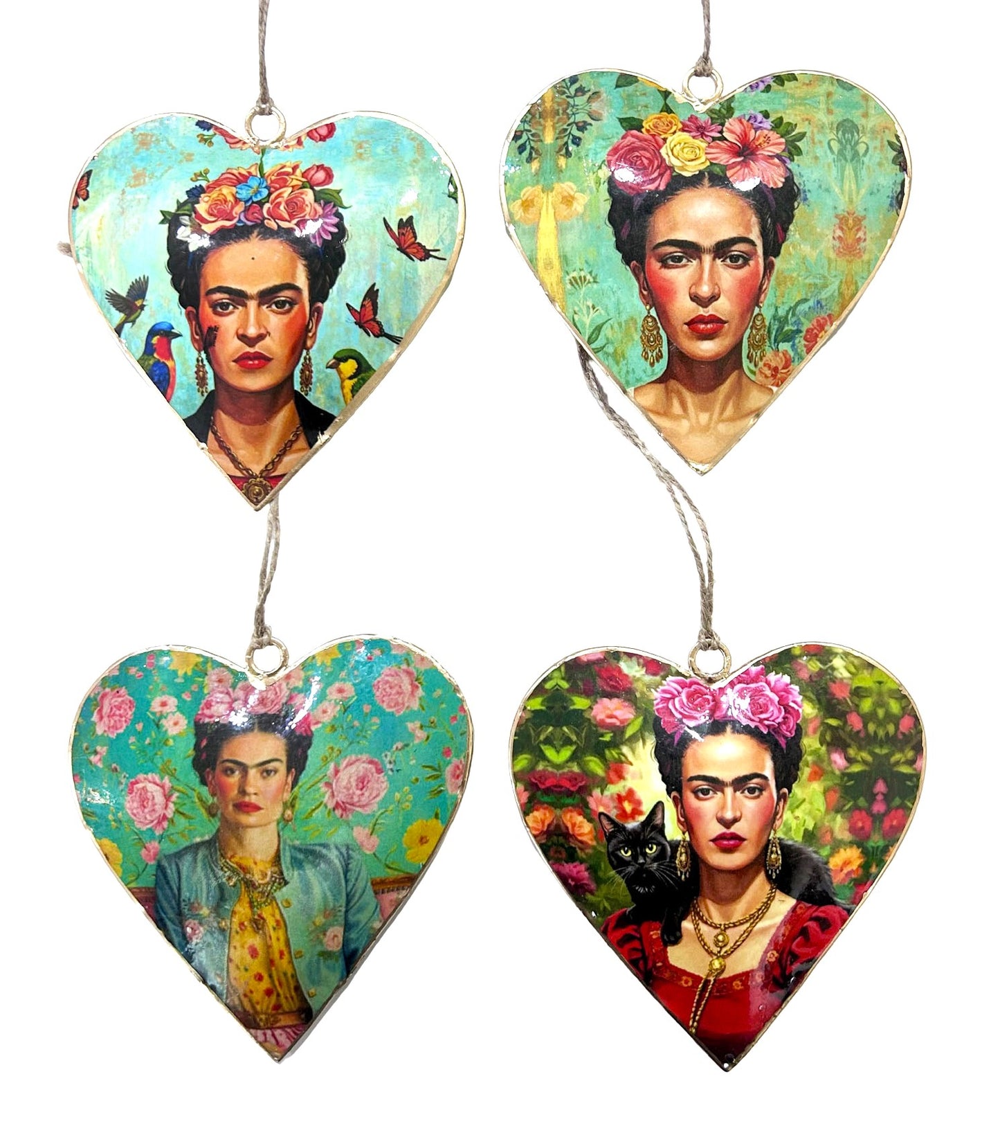 Coyoacán Frida Portrait Hanging Heart Set