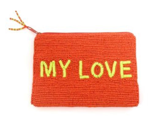 'My Love' Hand Beaded Pouch