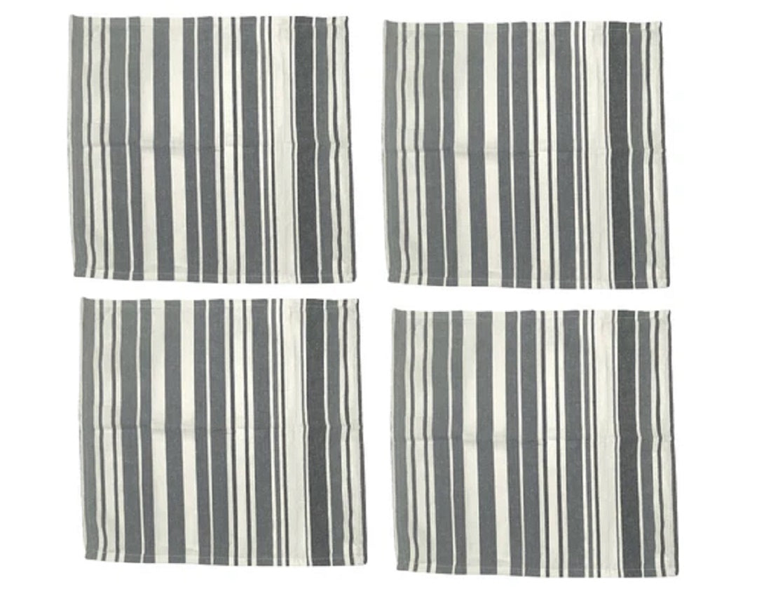 S/4 grey blue white striped napkins
