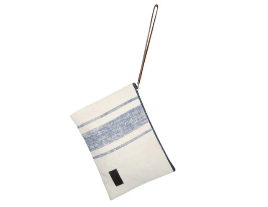 Blue/white cotton linen cosmetic bag 26x18cm