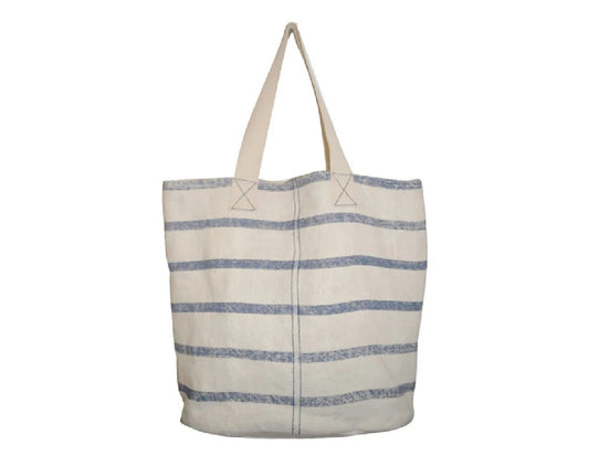 Cotton Carry Bag with Blue Stripes