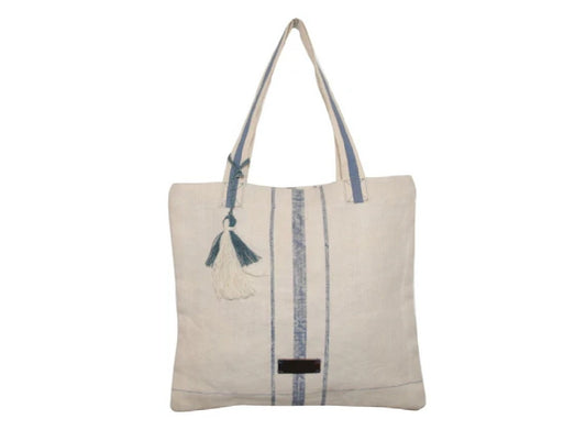 Cotton White Carry Bag with Blue Detailing