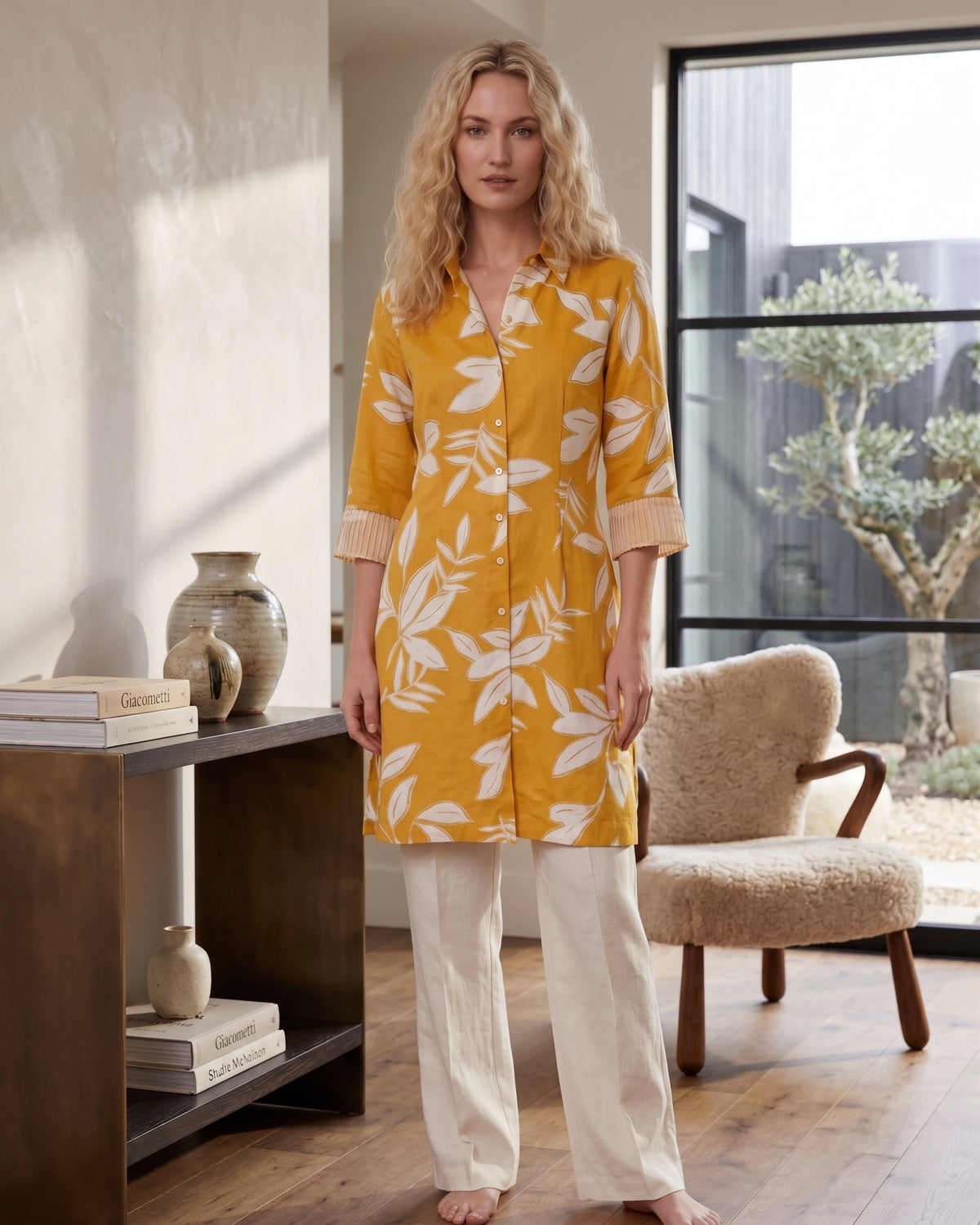 Kerala Botanical Amber Tunic Shirt Dress - S/M