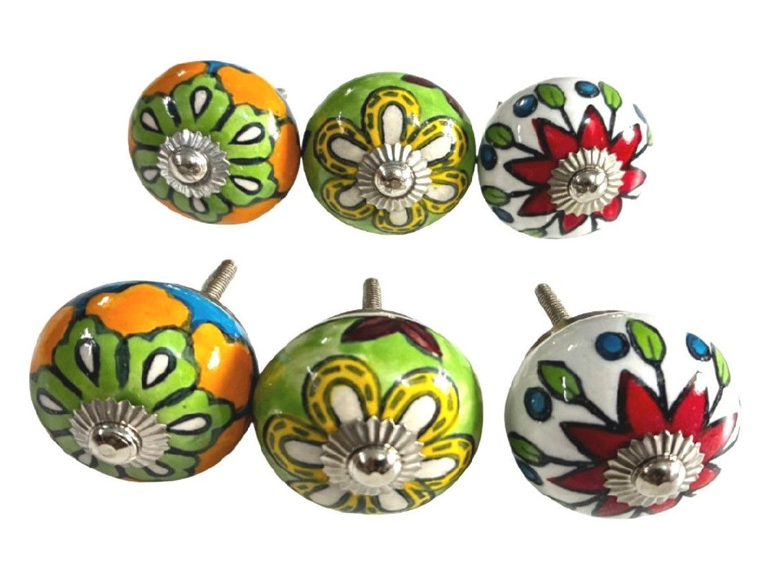 Set of 6 Round Bright Flower Knobs