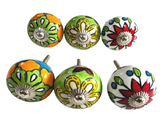 Set of 6 Round Bright Flower Knobs