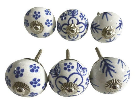 Set of 6 Blue & White Retro Knobs